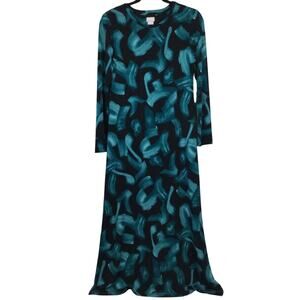 Chico’s Column Knit Brushstroke Round Neck Teal Black Maxi Dress Women's 0 (4/6)